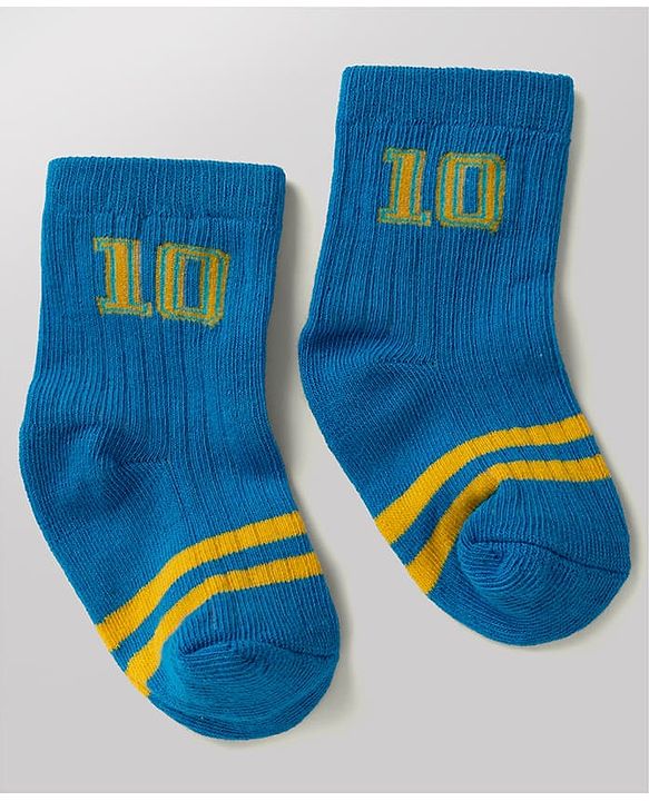 Cute Walk By Babyhug Poly Blends Knit Anti Bacterial Ankle Length Embroided Striped Socks Pack of 5 - Yellow, Blue & White
