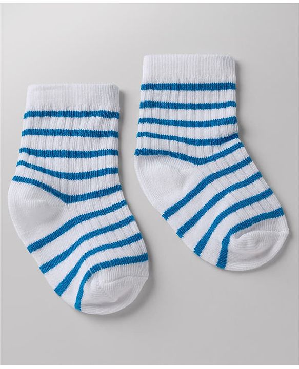 Cute Walk By Babyhug Poly Blends Knit Anti Bacterial Ankle Length Embroided Striped Socks Pack of 5 - Yellow, Blue & White
