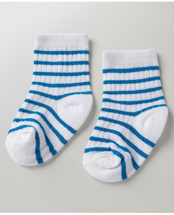 Cute Walk By Babyhug Poly Blends Knit Anti Bacterial Ankle Length Embroided Striped Socks Pack of 5 - Yellow, Blue & White