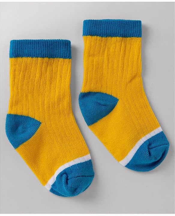 Cute Walk By Babyhug Poly Blends Knit Anti Bacterial Ankle Length Embroided Striped Socks Pack of 5 - Yellow, Blue & White