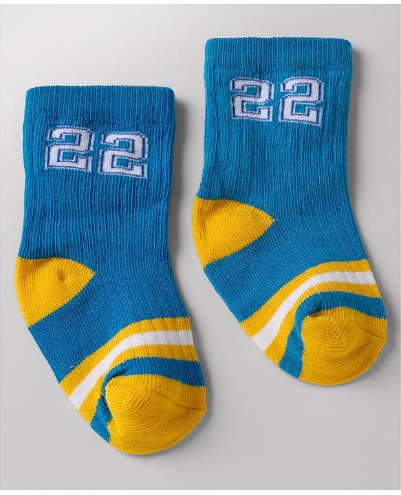 Cute Walk By Babyhug Poly Blends Knit Anti Bacterial Ankle Length Embroided Striped Socks Pack of 5 - Yellow, Blue & White