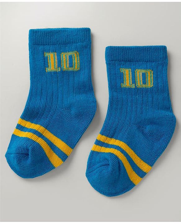 Cute Walk By Babyhug Poly Blends Knit Anti Bacterial Ankle Length Embroided Striped Socks Pack of 5 - Yellow, Blue & White