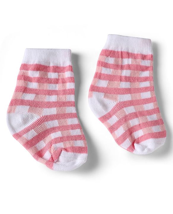 Cute Walk by Babyhug Knit Anti-Bacterial Ankle Length Striped Socks With Strawberry & Floral Design Pack of 5 - Pink & White