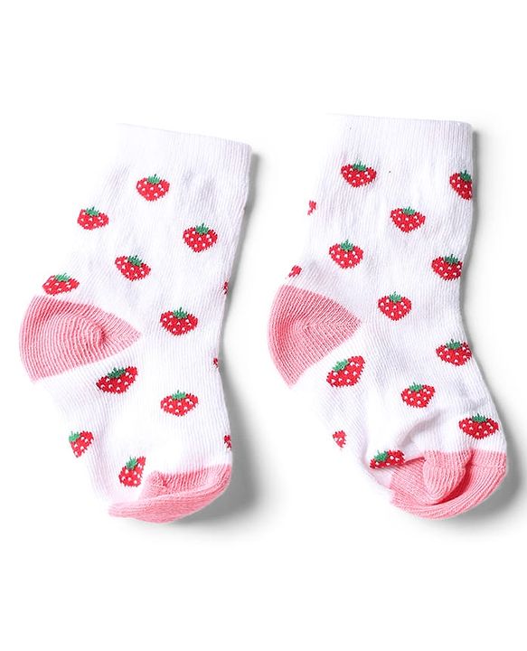 Cute Walk by Babyhug Knit Anti-Bacterial Ankle Length Striped Socks With Strawberry & Floral Design Pack of 5 - Pink & White