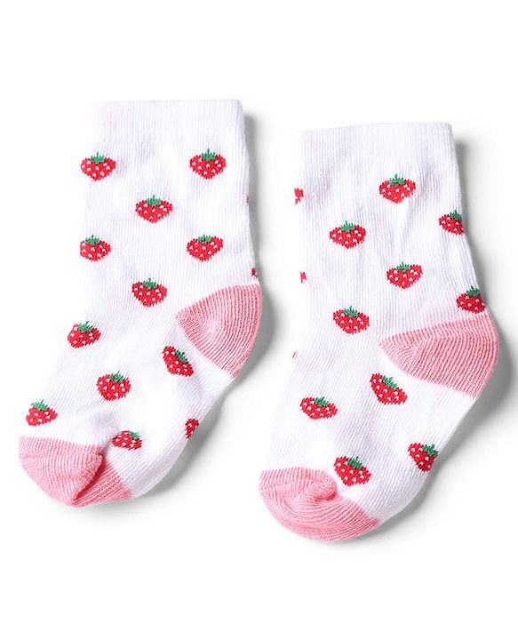 Cute Walk by Babyhug Knit Anti-Bacterial Ankle Length Striped Socks With Strawberry & Floral Design Pack of 5 - Pink & White