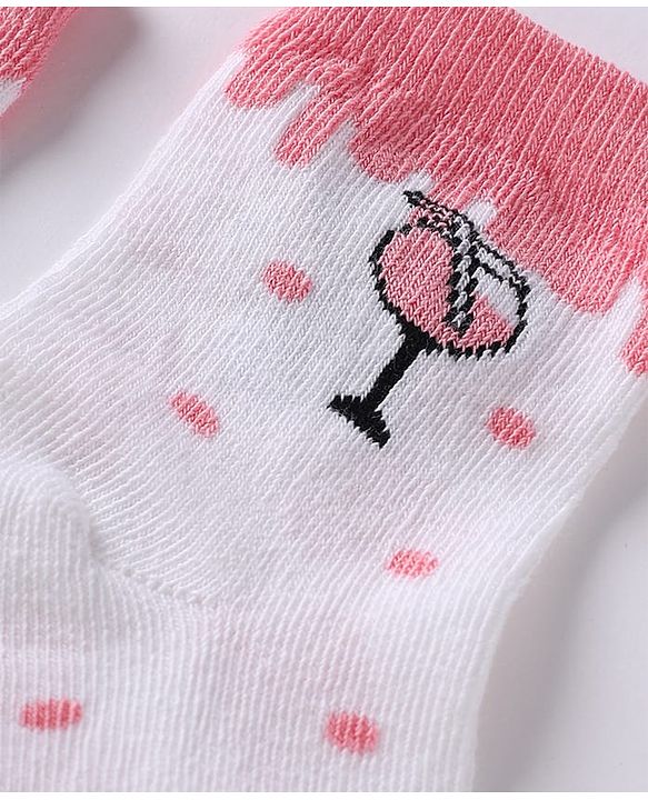 Cute Walk by Babyhug Knit Anti-Bacterial Ankle Length Striped Socks With Strawberry & Floral Design Pack of 5 - Pink & White