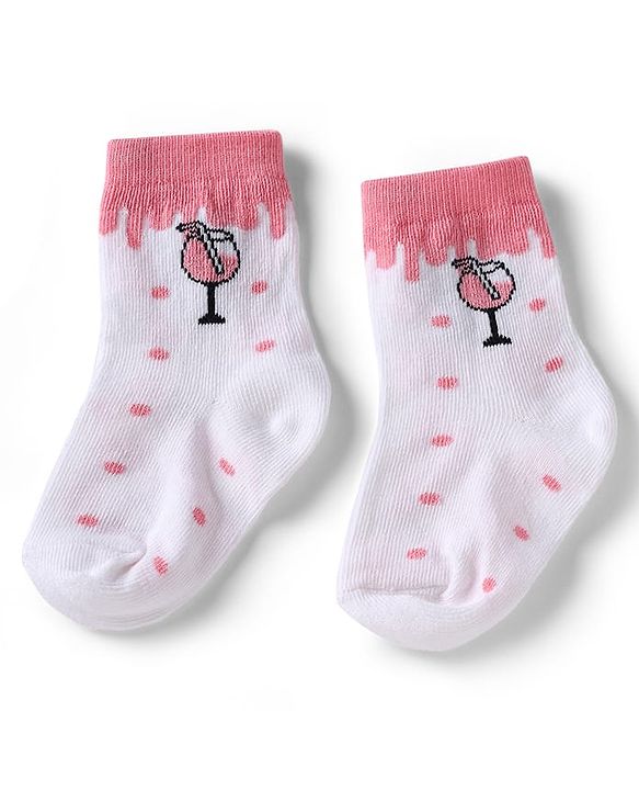 Cute Walk by Babyhug Knit Anti-Bacterial Ankle Length Striped Socks With Strawberry & Floral Design Pack of 5 - Pink & White