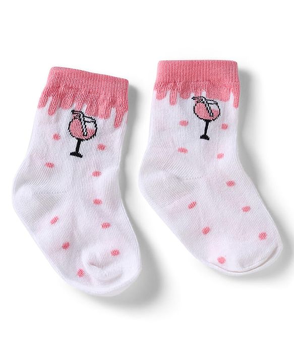 Cute Walk by Babyhug Knit Anti-Bacterial Ankle Length Striped Socks With Strawberry & Floral Design Pack of 5 - Pink & White
