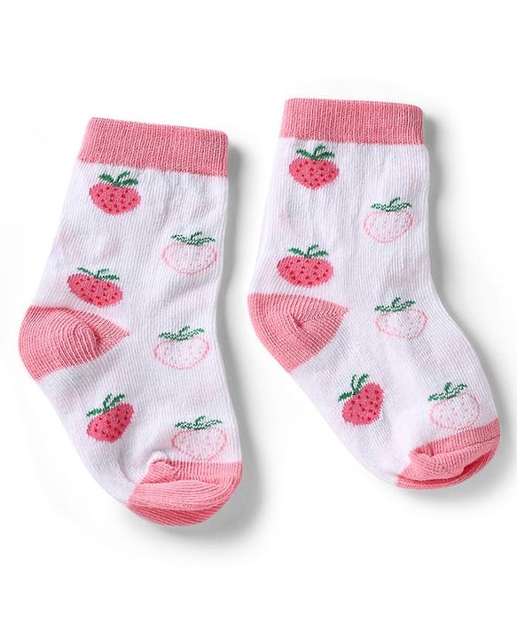 Cute Walk by Babyhug Knit Anti-Bacterial Ankle Length Striped Socks With Strawberry & Floral Design Pack of 5 - Pink & White