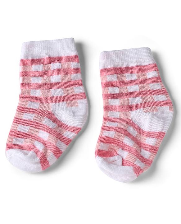 Cute Walk by Babyhug Knit Anti-Bacterial Ankle Length Striped Socks With Strawberry & Floral Design Pack of 5 - Pink & White