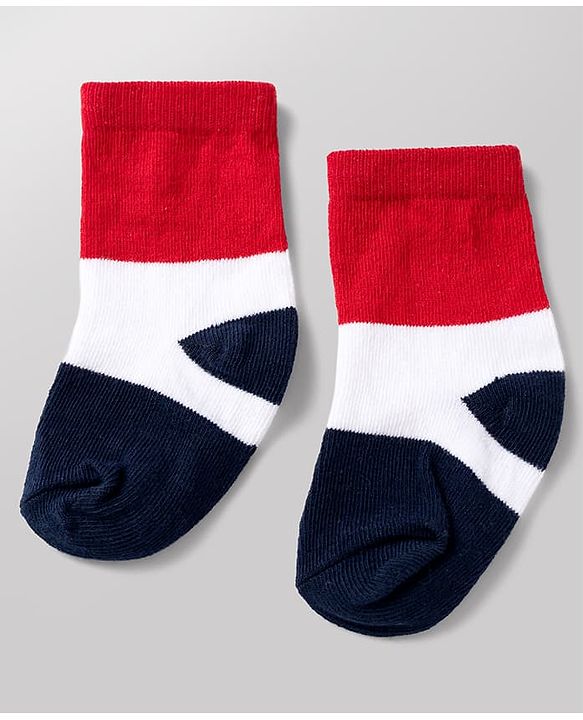 Cute Walk By Babyhug Poly Blends Knit Anti Bacterial Ankle Length Striped Socks With Paw Design Pack of 5 - Red, Dark Pink & White
