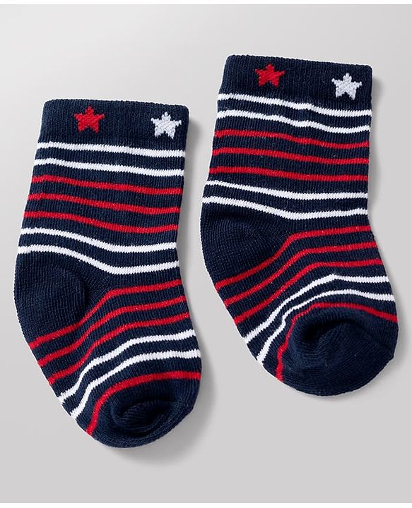 Cute Walk By Babyhug Poly Blends Knit Anti Bacterial Ankle Length Striped Socks With Paw Design Pack of 5 - Red, Dark Pink & White