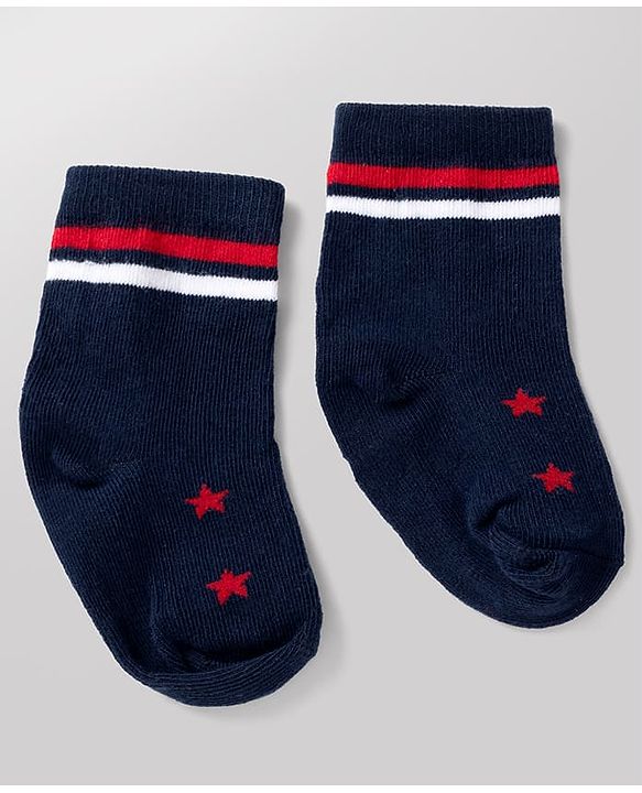 Cute Walk By Babyhug Poly Blends Knit Anti Bacterial Ankle Length Striped Socks With Paw Design Pack of 5 - Red, Dark Pink & White