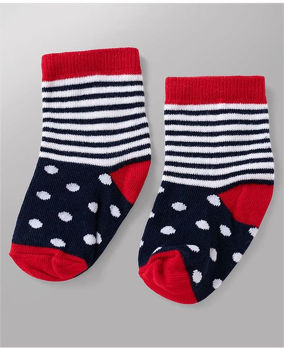 Cute Walk By Babyhug Poly Blends Knit Anti Bacterial Ankle Length Striped Socks With Paw Design Pack of 5 - Red, Dark Pink & White
