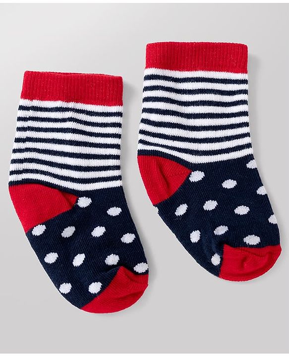 Cute Walk By Babyhug Poly Blends Knit Anti Bacterial Ankle Length Striped Socks With Paw Design Pack of 5 - Red, Dark Pink & White