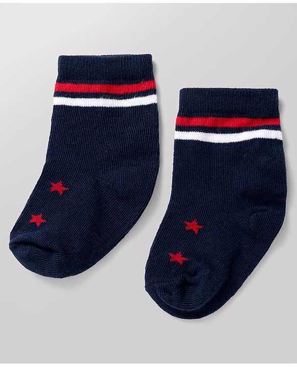 Cute Walk By Babyhug Poly Blends Knit Anti Bacterial Ankle Length Striped Socks With Paw Design Pack of 5 - Red, Dark Pink & White