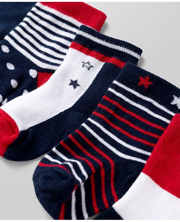 Cute Walk By Babyhug Poly Blends Knit Anti Bacterial Ankle Length Striped Socks With Paw Design Pack of 5 - Red, Dark Pink & White