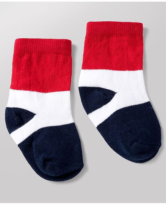 Cute Walk By Babyhug Poly Blends Knit Anti Bacterial Ankle Length Striped Socks With Paw Design Pack of 5 - Red, Dark Pink & White