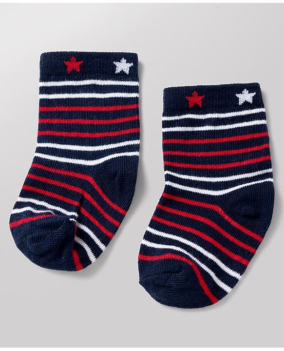 Cute Walk By Babyhug Poly Blends Knit Anti Bacterial Ankle Length Striped Socks With Paw Design Pack of 5 - Red, Dark Pink & White