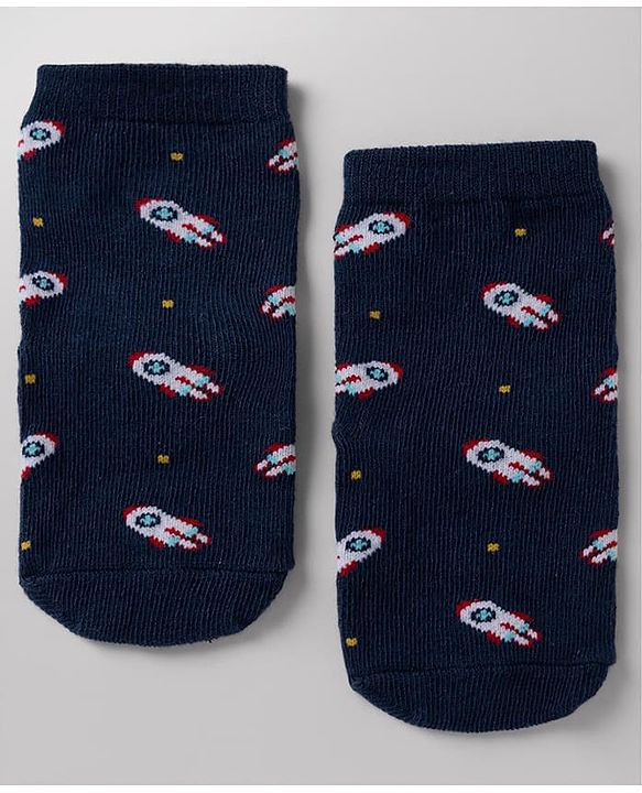 Cute Walk By Babyhug Anti-Bacterial Ankle Length Striped Socks with Space & Text Design Pack of 5  - Red White Black Yellow