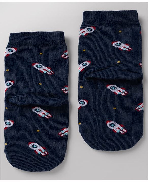 Cute Walk By Babyhug Anti-Bacterial Ankle Length Striped Socks with Space & Text Design Pack of 5  - Red White Black Yellow