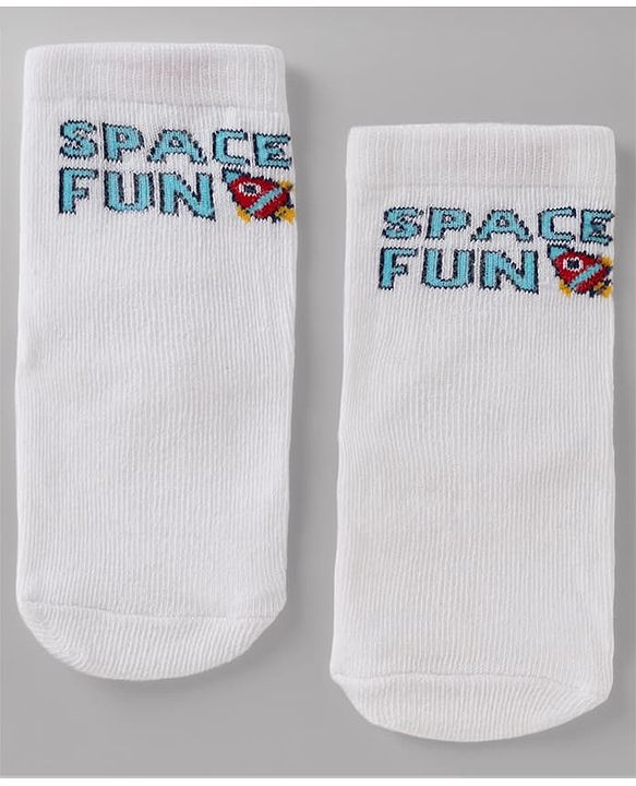 Cute Walk By Babyhug Anti-Bacterial Ankle Length Striped Socks with Space & Text Design Pack of 5  - Red White Black Yellow
