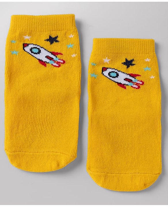 Cute Walk By Babyhug Anti-Bacterial Ankle Length Striped Socks with Space & Text Design Pack of 5  - Red White Black Yellow