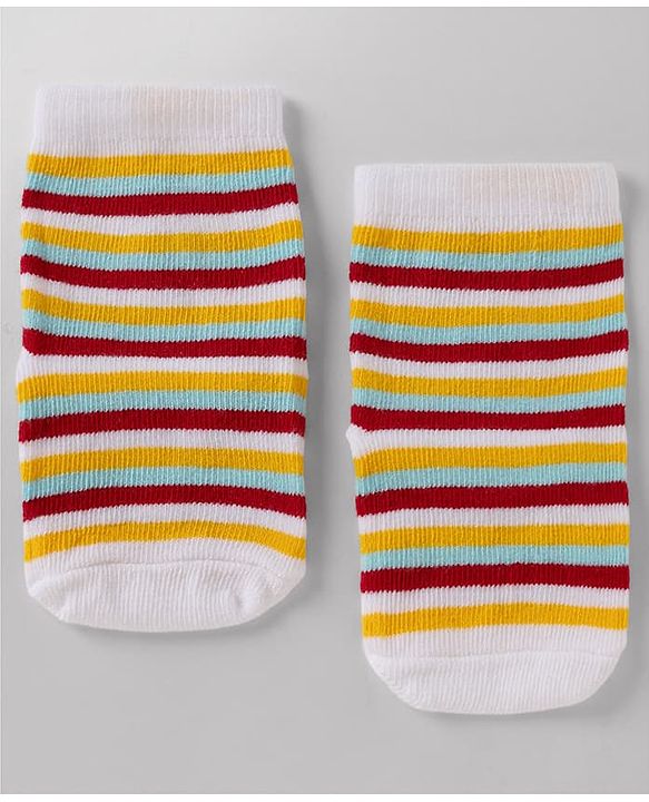 Cute Walk By Babyhug Anti-Bacterial Ankle Length Striped Socks with Space & Text Design Pack of 5  - Red White Black Yellow