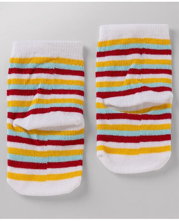 Cute Walk By Babyhug Anti-Bacterial Ankle Length Striped Socks with Space & Text Design Pack of 5  - Red White Black Yellow