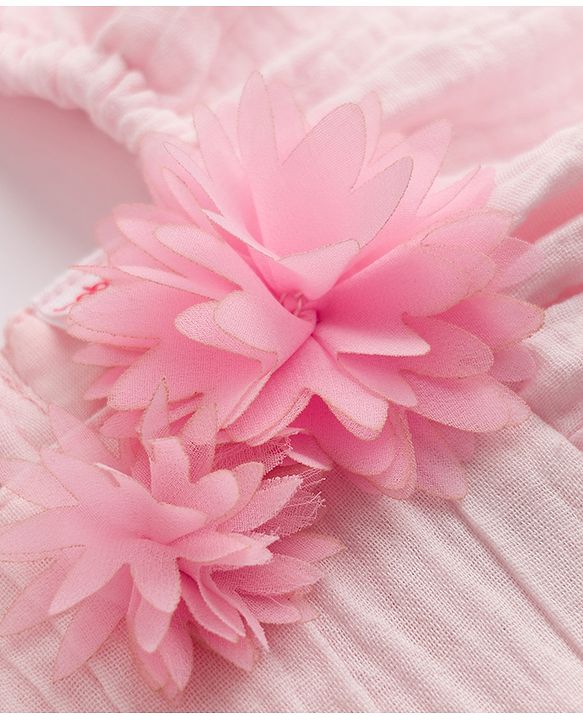 Babyhug 100% Cotton Woven Flutter Sleeves Top With Floral Applique - Pink