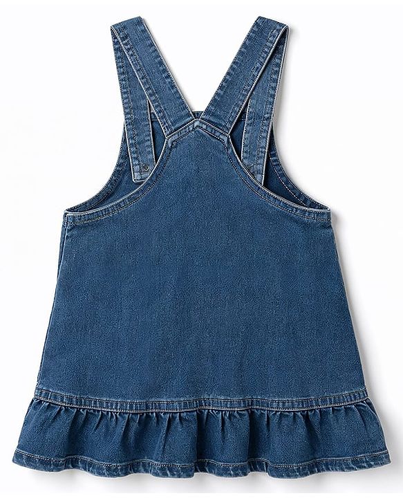 Babyhug Denim Woven Half Sleeves Animal Printed Frock With Inner Tee - Blue