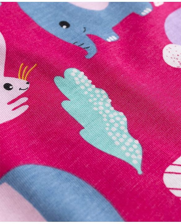 Babyhug Denim Woven Half Sleeves Animal Printed Frock With Inner Tee - Blue