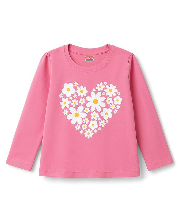 Babyhug 100% Cotton Knit Full Sleeves T-Shirts & Pajama Night Suit with Floral Print - Pink