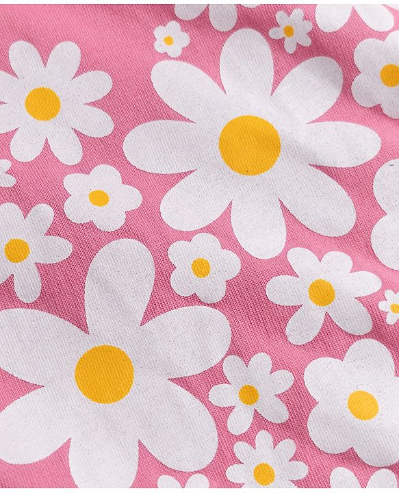Babyhug 100% Cotton Knit Full Sleeves T-Shirts & Pajama Night Suit with Floral Print - Pink
