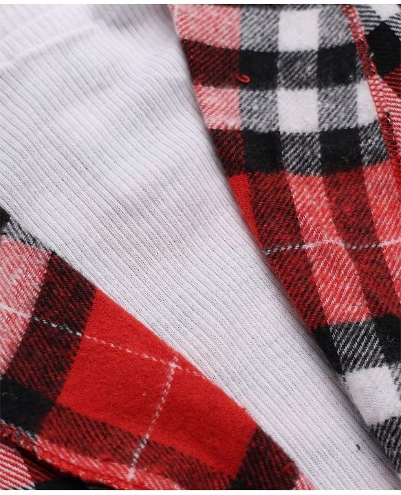 Babyhug 100% Cotton Lurex Woven Top with Full Sleeves and Checked Shrug - Red