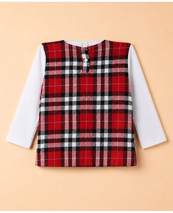 Babyhug 100% Cotton Lurex Woven Top with Full Sleeves and Checked Shrug - Red