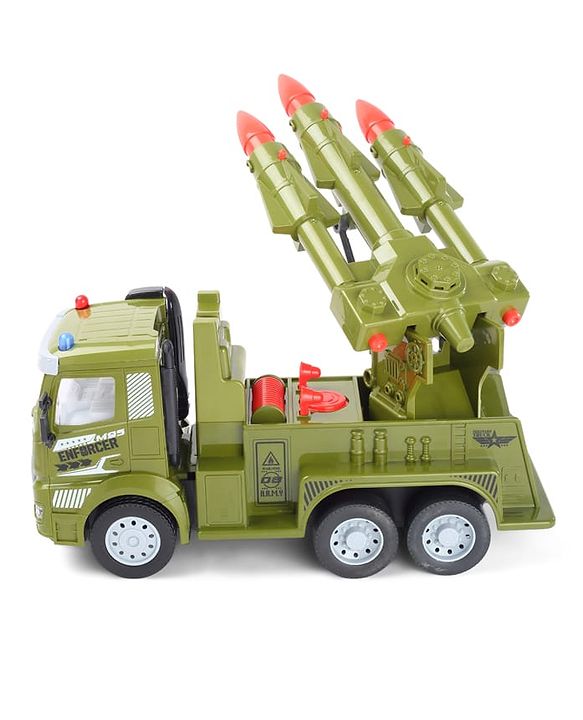 Babyhug Friction Powered Military Truck for Kids - Green| Friction Powered Movement| Rotating Launcher| Battery-Free Movement| Pretend Play Toy for 3 Years+| BIS Certified | Gifting Option