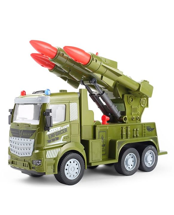 Babyhug Friction Powered Military Truck for Kids - Green| Friction Powered Movement| Rotating Launcher| Battery-Free Movement| Pretend Play Toy for 3 Years+| BIS Certified | Gifting Option