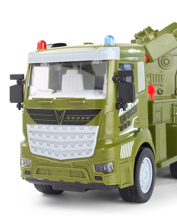 Babyhug Friction Powered Military Truck for Kids - Green| Friction Powered Movement| Rotating Launcher| Battery-Free Movement| Pretend Play Toy for 3 Years+| BIS Certified | Gifting Option
