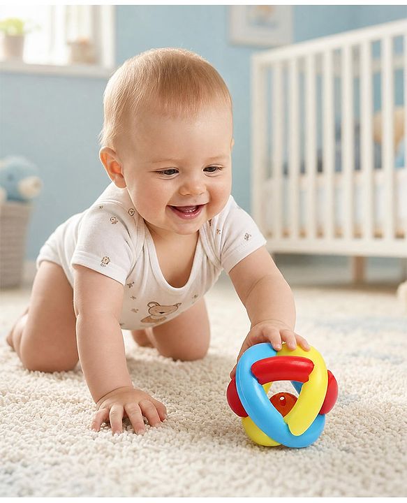 Babyhug Rumble Tumble Rattle Ball| Fun Rattle Toy| Colourful Design| Rattling Sounds| Sensory Play| Grasping & Shaking| Early Learning Toy| Visual Tracking & Auditory Skills