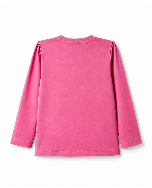 Babyhug 100% Cotton Knit Full Sleeves T-Shirt & Pyjama Night Suit with Bow & Text Print - Pink