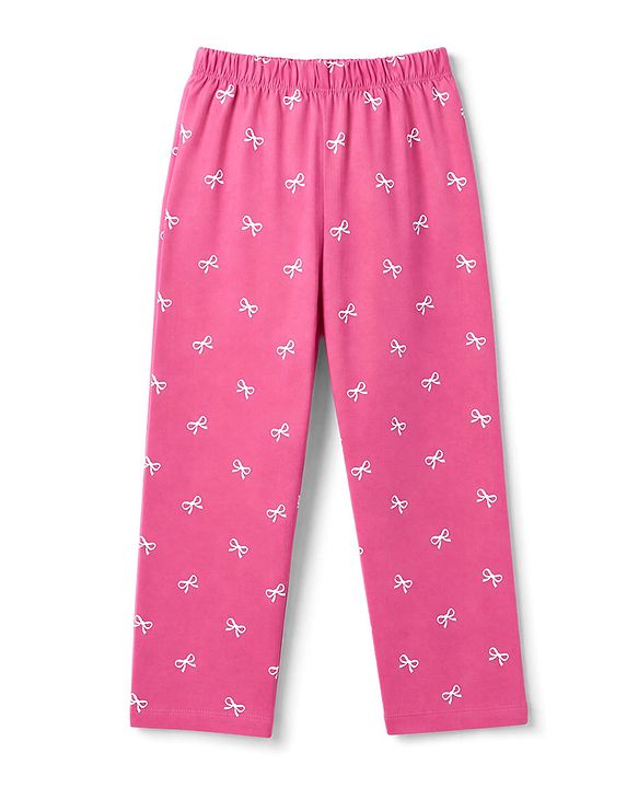 Babyhug 100% Cotton Knit Full Sleeves T-Shirt & Pyjama Night Suit with Bow & Text Print - Pink