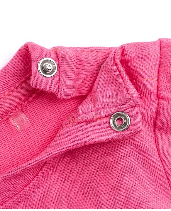 Babyhug 100% Cotton Knit Full Sleeves T-Shirt & Pyjama Night Suit with Bow & Text Print - Pink