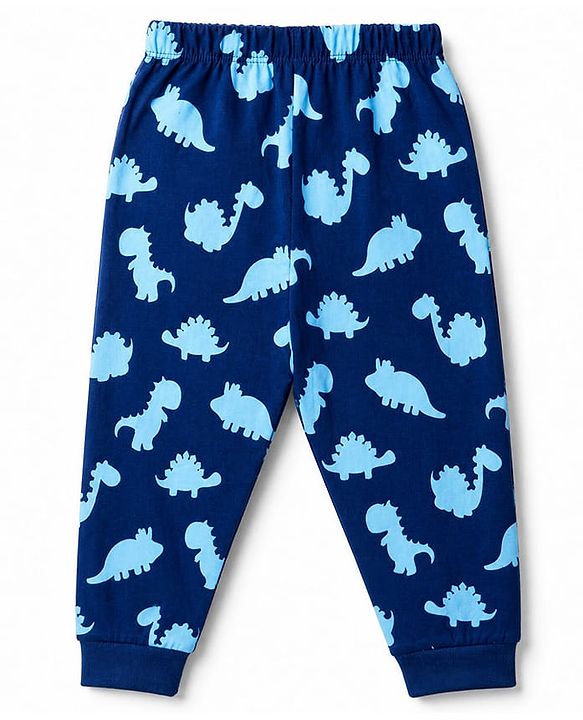 Babyhug 100% Cotton Knit Full Sleeves T-Shirt & Pyjama Night Suit with Dinosaur Print - Navy Blue