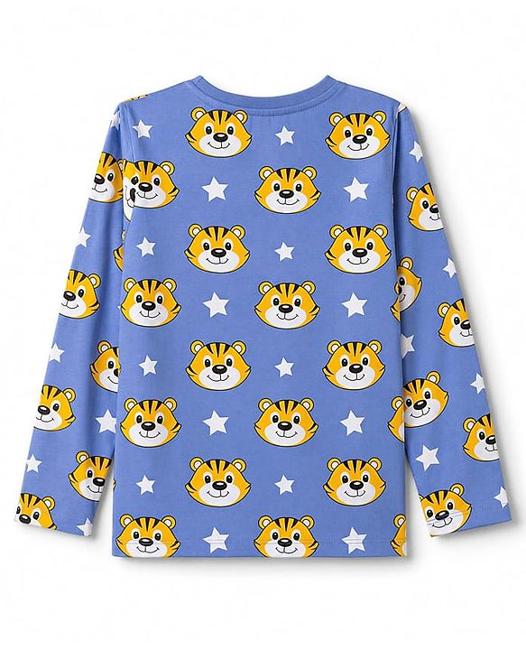 Babyhug 100% Cotton Knit Full Sleeves T-Shirt & Pyjama Co-ords Night Suit With Tiger Print - Navy Blue