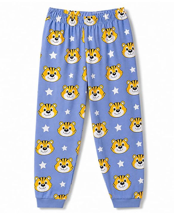 Babyhug 100% Cotton Knit Full Sleeves T-Shirt & Pyjama Co-ords Night Suit With Tiger Print - Navy Blue