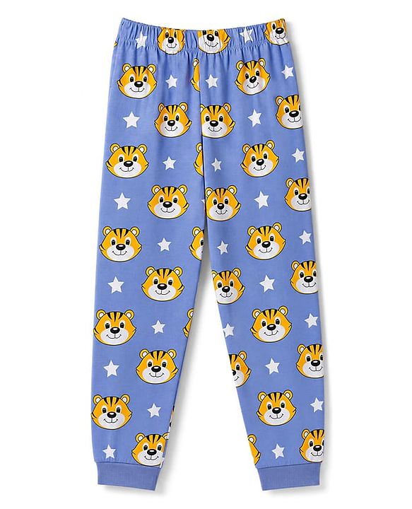 Babyhug 100% Cotton Knit Full Sleeves T-Shirt & Pyjama Co-ords Night Suit With Tiger Print - Navy Blue