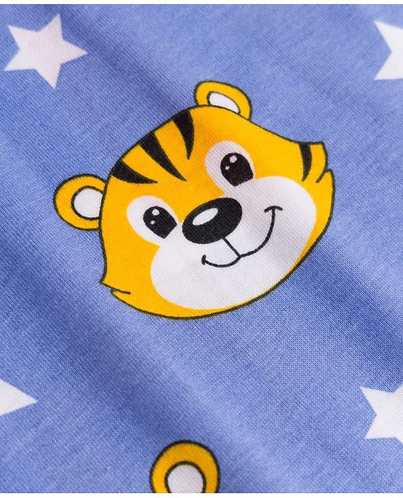 Babyhug 100% Cotton Knit Full Sleeves T-Shirt & Pyjama Co-ords Night Suit With Tiger Print - Navy Blue