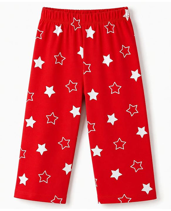 Babyhug Cotton Knit Full Sleeves Shirt & Pyjama Co-ords Night Suit With Star Print - Red