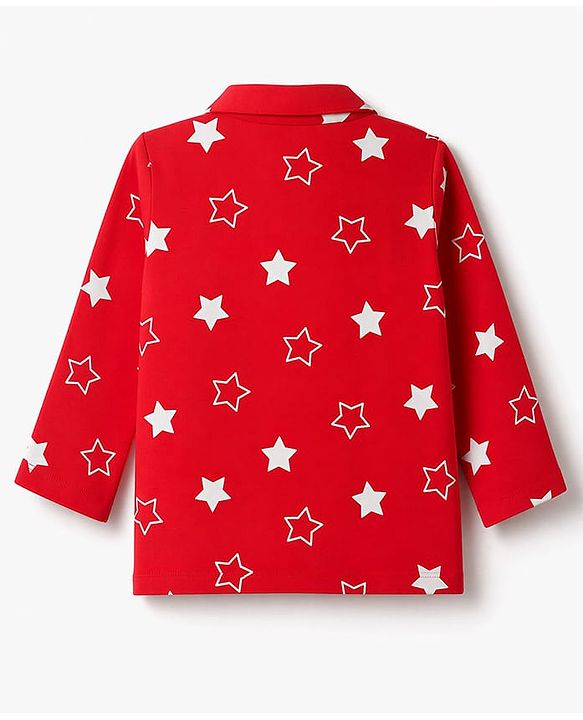 Babyhug Cotton Knit Full Sleeves Shirt & Pyjama Co-ords Night Suit With Star Print - Red